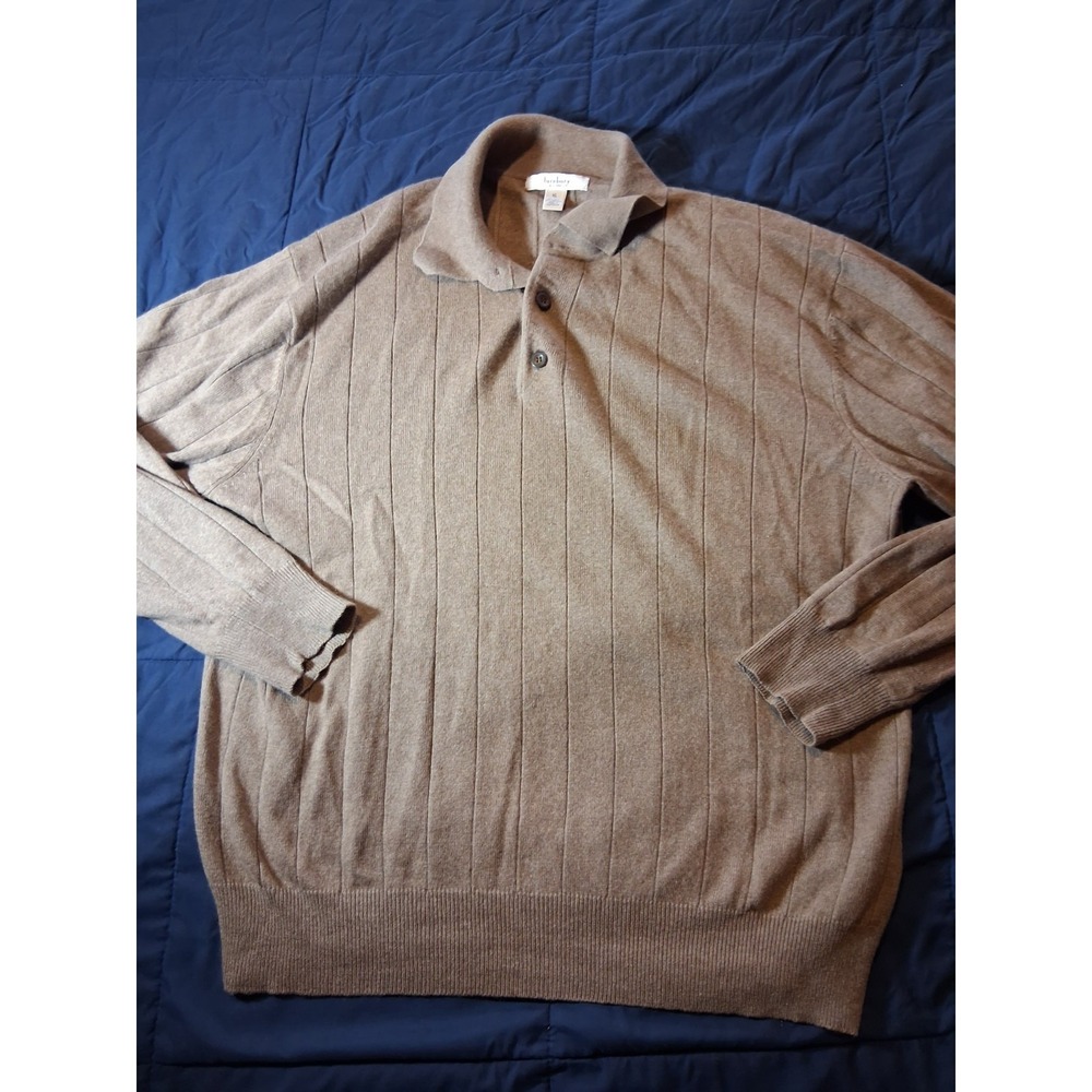 Turnbury Mens Beige‎ 100% Cashmere Collared Pullover Sweater Size XL